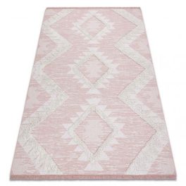   Trgovina 21. Pleteni sisal tepih boho MOROC diamond 22312 rese - dvoslojni vuneni ružičasti/krem, reciklirani tepih 136x190 cm