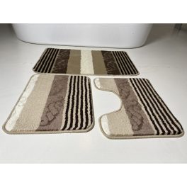  Kupaonski tepih 3 dijela - bež prugasta školjka