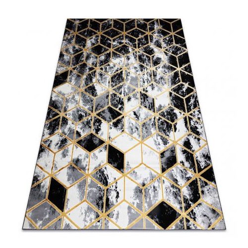  Moderni GLOSS 3D tepih 409A 82 Cube elegant, glamur, art deco crna / zlatna / siva 240x330 cm