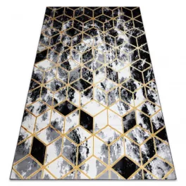   Modern GLOSS 3D tepih 409A 82 Kocka elegáns, glamour, art deco crne / arany / siva 80x150 cm