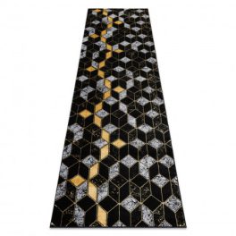    Moderan GLOSS tepih, vodilica 400B 86 elegantan, glamur, art deco, 3D geometrijski crno/zlatno 70x250 cm
