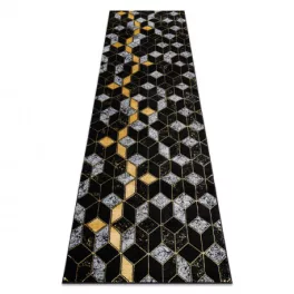   Moderan GLOSS tepih, vodilica 400B 86 elegantan, glamur, art deco, 3D geometrijski crno/zlatno 60x300 cm