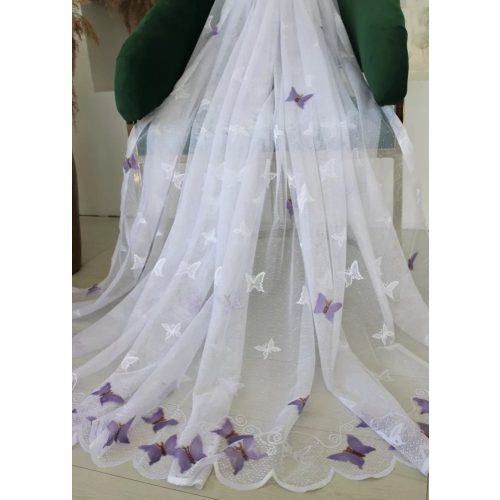  Gotova zavjesa Amelia bijela ljubičasta s uzorkom leptira 300x160cm