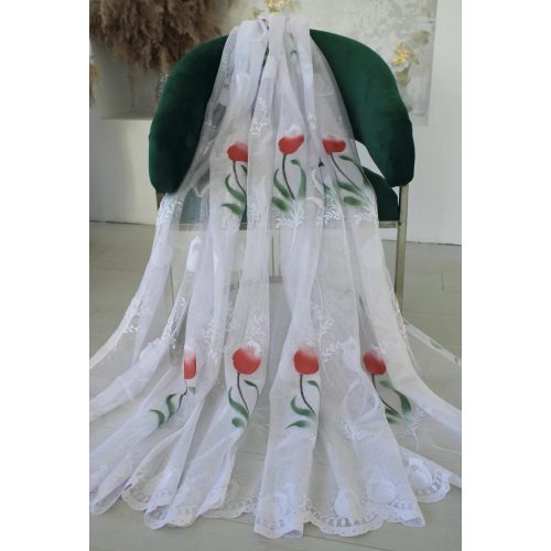  Gotova zavjesa Aurora bijela uzorak crvenog tulipana 300x180cm
