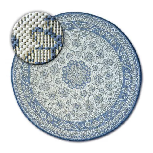  Kab. Pleteni ravni tepih od sisala krug48691/591 LEADER GLASS cvijeće plavo krug 120 cm