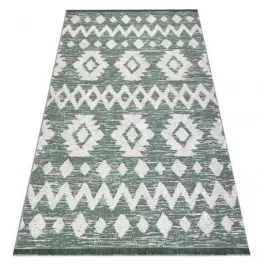   Fonott Sizal EKO tepih boho MOROC Etno Cikcakk 22319 rojt - két szintű gyapjú zelena / krem, újrahasznosított tepih 117x170 cm