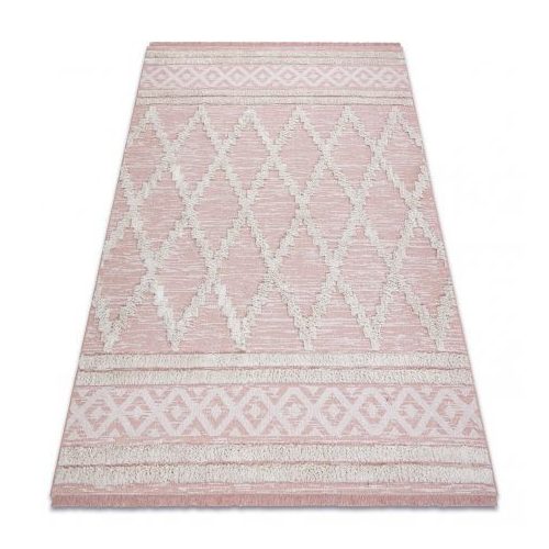 Pleteni sisal tepih boho MOROC diamond 22297 rese - dvoslojni vuneni roza/krem, reciklirani tepih 136x190 cm