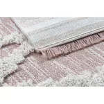  Pleteni sisal tepih boho MOROC diamond 22297 rese - dvoslojni vuneni roza/krem, reciklirani tepih 155x220 cm