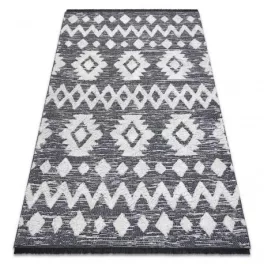   Fonott Sizal EKO tepih boho MOROC Etno Cikcakk 22319 rojt - két szintű gyapjú siva / krem, újrahasznosított tepih 155x220 cm