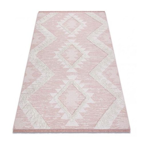 Pleteni sisal tepih boho MOROC diamond 22312 rese - dvoslojni vuneni roza/krem, reciklirani tepih 175x270 cm