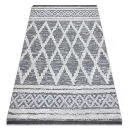   Fonott Sizal tepih boho MOROC gyémánt 22297 rojt - két szintű gyapjú siva / krem, újrahasznosított tepih 78x150 cm