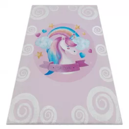   Kab. BAMBINO 2533 perivi tepih Jednorog, duga za djecu protuklizni - roza 80x150 cm