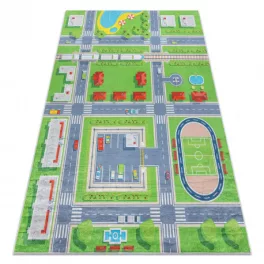    Kab. BAMBINO 2624 perivi tepih City, ulice za djecu protuklizni - zelena/siva 80x150 cm