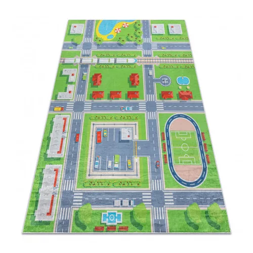  Kab. BAMBINO 2624 perivi tepih City, ulice za djecu protuklizni - zelena/siva 80x150 cm