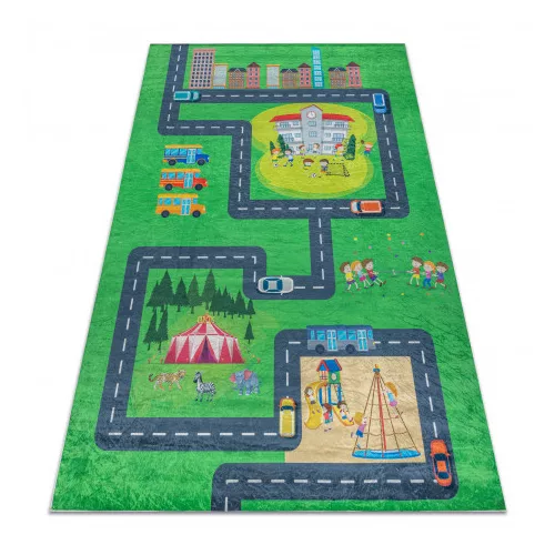  Kab. BAMBINO 2660 perivi tepih City, ulice za djecu protuklizni - zeleni/sivi 80x150 cm