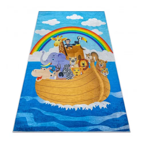  Kab. BAMBINO 2685 perivi tepih Životinje, Brod za djecu protuklizni - plava / smeđa 80x150 cm