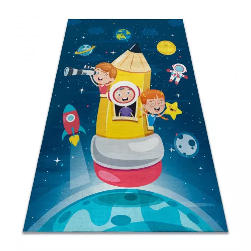  Kab. BAMBINO 42810 perivi tepih Rocket, planeti za djecu protuklizni - plava / smeđa 80x150 cm