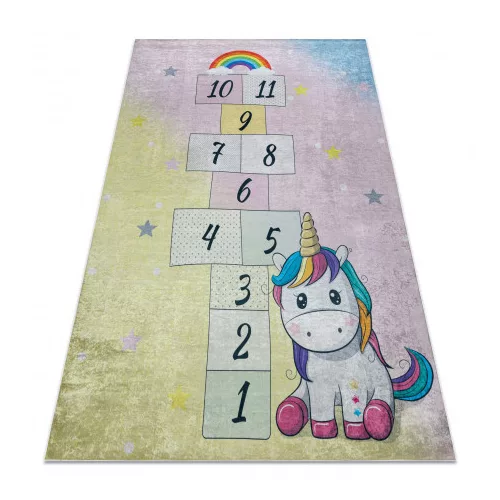  Kab. BAMBINO 54060 perivi tepih Jednorog, hmelj za djecu protuklizni - roza / žuta 80x150 cm
