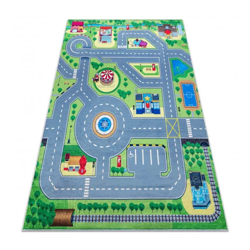  Kab. BAMBINO 9028 perivi tepih City, ulice za djecu protuklizni - zeleni/sivi 80x150 cm