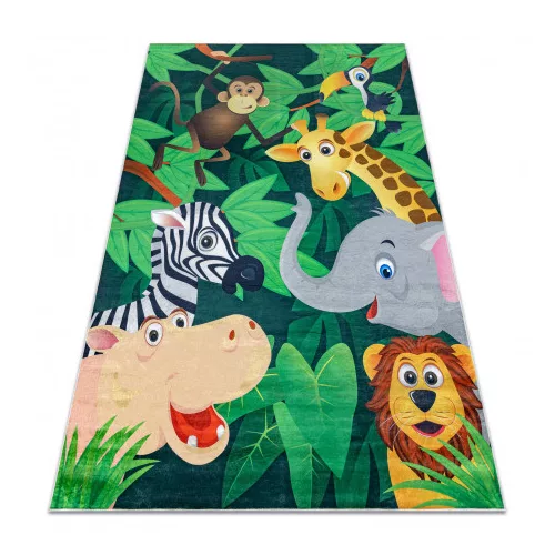  Kab. BAMBINO 2705 perivi tepih Životinje, Afrika za djecu protuklizni - zelena / smeđa 120x170 cm