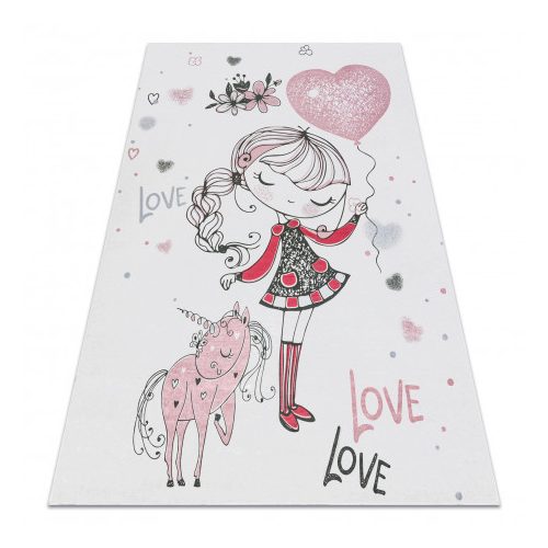  Kab. BAMBINO 2644 perivi tepih Djevojčica, jednorog za djecu protuklizni - bijela / roza 140x200 cm