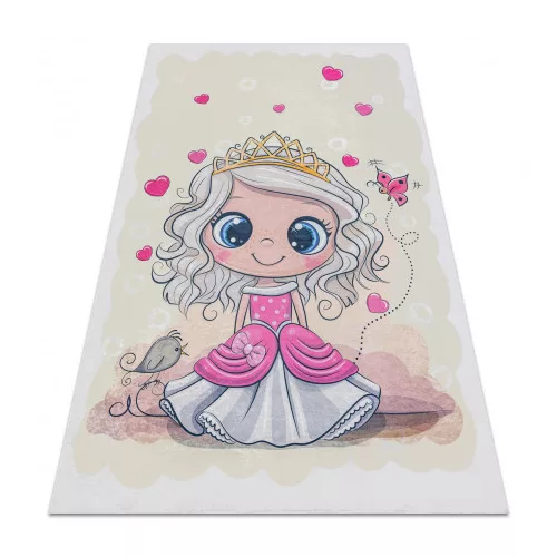  Kab. BAMBINO 43020 perivi tepih Princeza, zvijezde za djecu protuklizni - krem / roza 140x200 cm