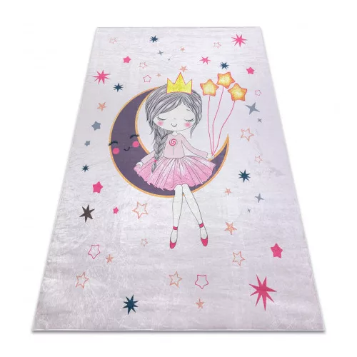  Kab. BAMBINO 48060 perivi tepih Princeza, zvijezde za djecu protuklizni - roza 140x200 cm