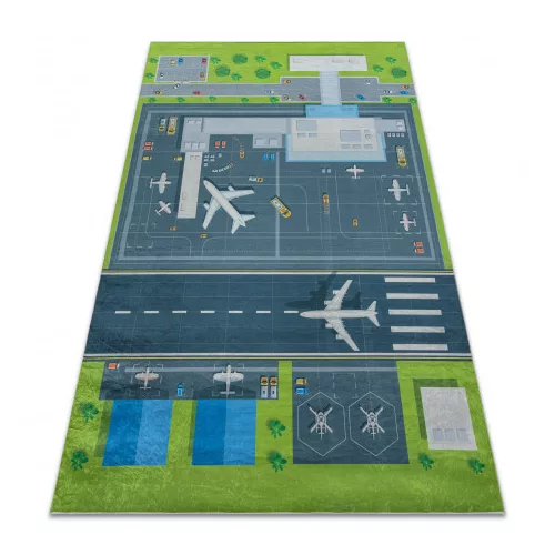  Kab. BAMBINO 46990 perivi tepih Zračna luka, avioni za djecu protuklizni - zeleno/sivi 160x220 cm