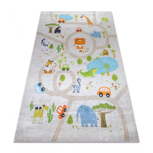 Kab. BAMBINO 50230 perivi tepih Zoo, ulice za djecu protuklizni - bež / zelena 160x220 cm