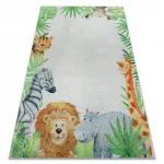  Kab. BAMBINO 54090 perivi tepih Životinje, Afrika za djecu protuklizni - bijela / zelena 160x220 cm