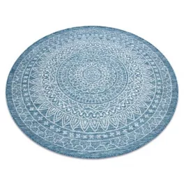    Pleteni tepih od sisala LOFT 21207 Rosette Circle boho slonovača/srebrni/plavi kotač 160 cm