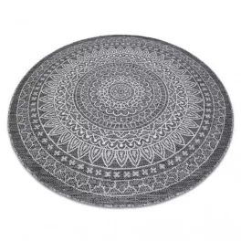    Pleteni tepih od sisala LOFT 21207 Rosette Circle boho slonovača/srebrni/sivi krug 120 cm