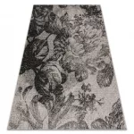 Fonott sizal floorlux tepih 20491 virágok siva / crne 160x230 cm