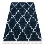 tepih BERBER UNION 3488 Lóhere Marokkói Trellis plava / krem Rojt shaggy 140x190 cm