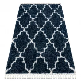   tepih BERBER UNION 3488 Lóhere Marokkói Trellis plava / krem Rojt shaggy 140x190 cm