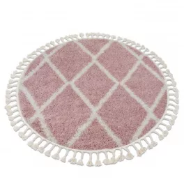    Kab. Tepih BERBER TROIK A0010 okrugli roza / bijeli resasti okrugli 160 cm