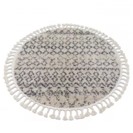   Tepih BERBER AGADIR G0522 krug krem / siva rese čupavi krug 160 cm