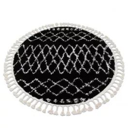   Tepih BERBER ETHNIC G3802 krug crno / bijeli Fringe shaggy krug 160 cm