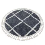  Tepih BERBER CROSS B5950 krug siva / bijela rese čupavi krug 120 cm