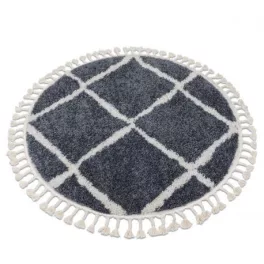    Tepih BERBER CROSS B5950 krug siva / bijela rese čupavi krug 120 cm