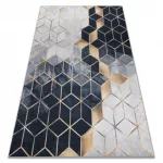 ANDRE 1171 mosható tepih Kocka, geometriai csúszásgátló - crne / arany 160x220 cm