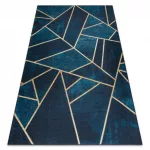 ANDRE 1173 mosható tepih mozaik, geometriai csúszásgátló - tirkiz / arany 120x170 cm