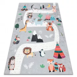   BAMBINO 2160 mosható tepih Indián falu, állatok gyerekeknek csúszásgátló - szürke 140x190 cm
